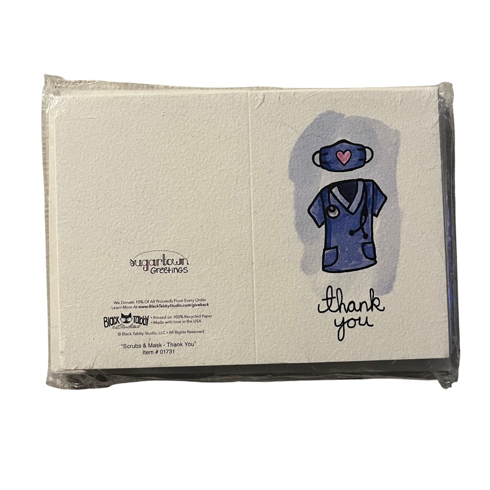 Black Tabby Studio Scrubs Mask Thank You Cards Healthcare Workers Envelopes‎ New